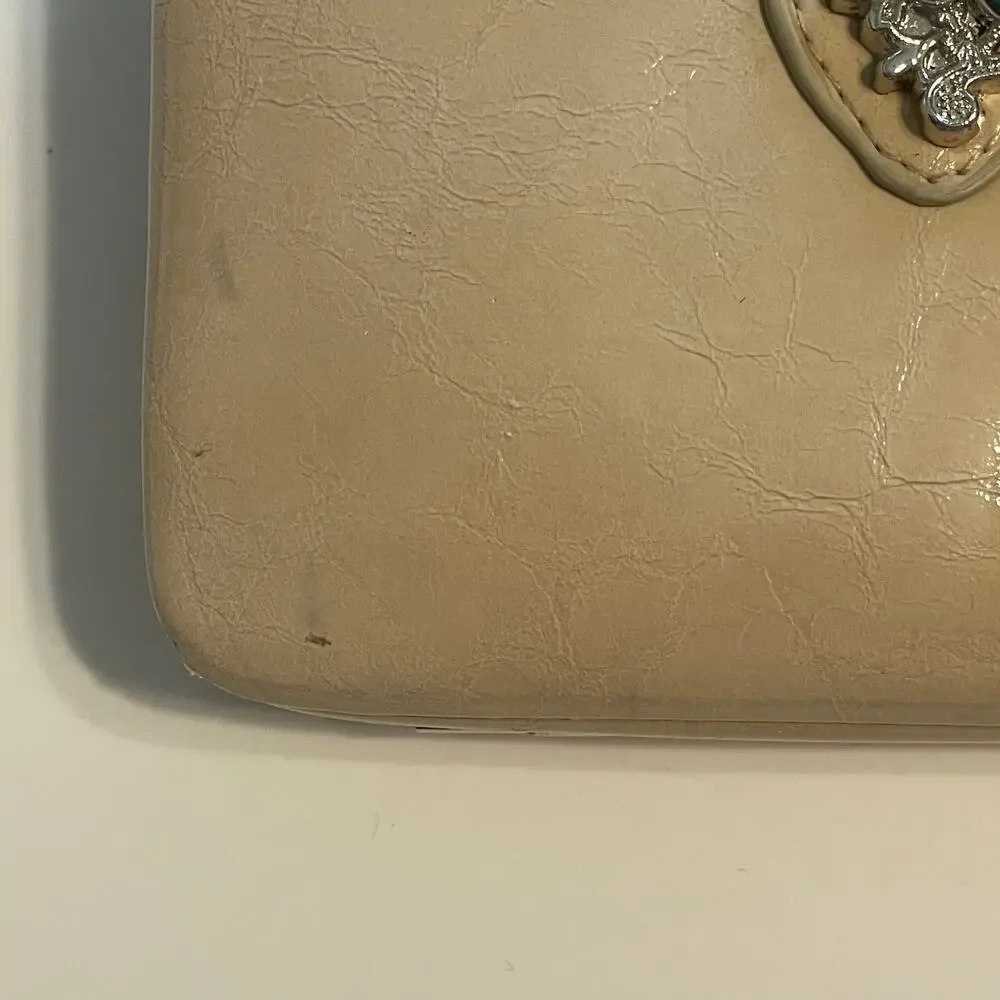 Cream Wallet with Turquoise & Silver Tone Cross